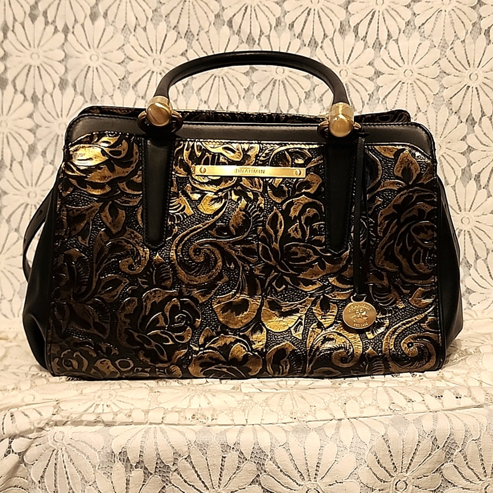 Brahmin Chelsea Gold Rousseau leather handbag, approx 13"X6"x9".